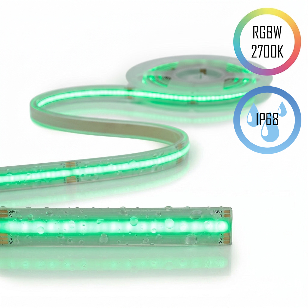 COB LED-Streifen RGBW, 2700K, 24V, 18W, CRI90, 784LED, IP68, 14.5mm