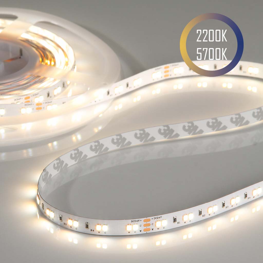 LED-Streifen CCT, 2200K-5700K, 24V, 19.2W, CRI90, 120LED, IP20, 10mm