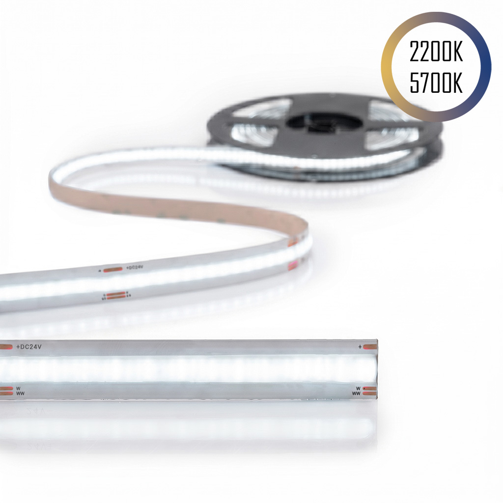 COB LED-Streifen CCT, 2200K-5700K, 24V, 14W, CRI90, 608LED, IP20, 10mm