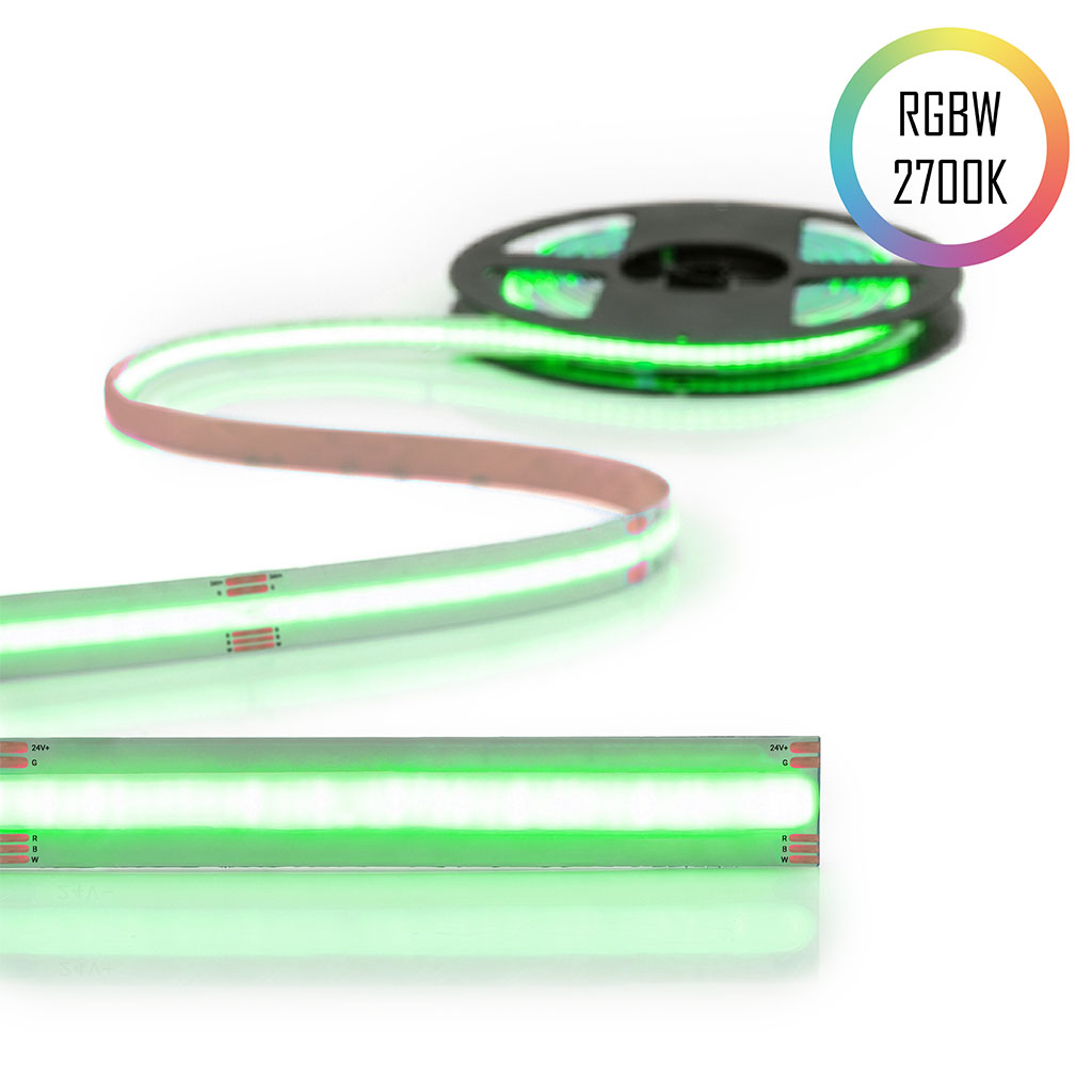 COB LED-Streifen RGBW, 2700K, 24V, 18W, CRI90, 784LED, IP20, 12mm